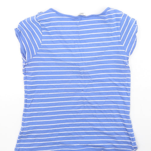 BHS Womens Blue Striped Cotton Basic T-Shirt Size 8 Round Neck