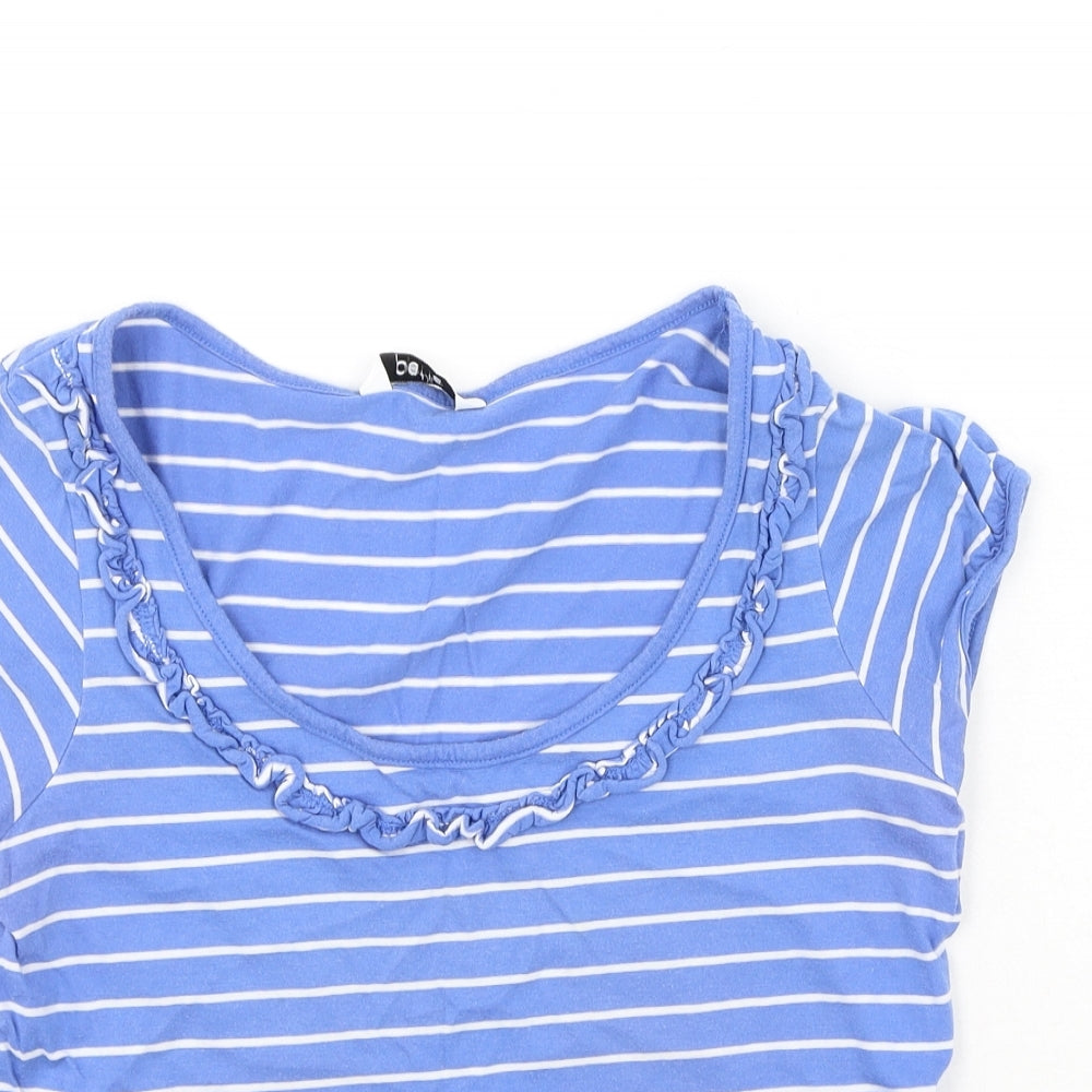 BHS Womens Blue Striped Cotton Basic T-Shirt Size 8 Round Neck