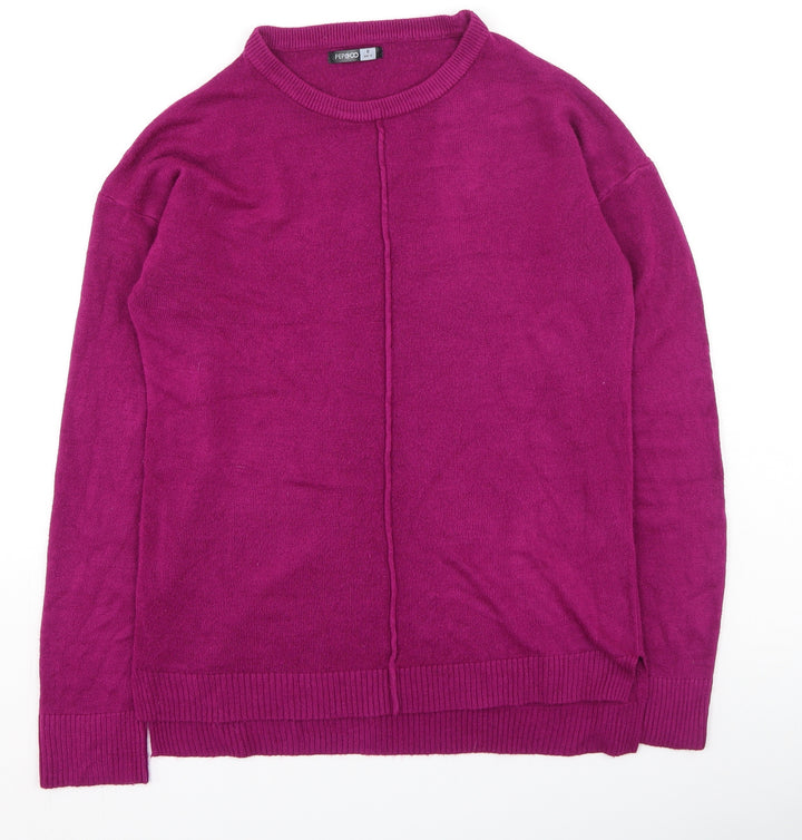 Pep & Co Womens Purple Round Neck  Acrylic Pullover Jumper Size 8