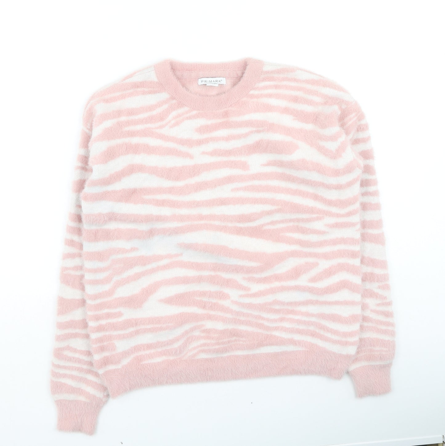 Primark Girls Pink Round Neck Animal Print Nylon Pullover Jumper Size 14-15 Years