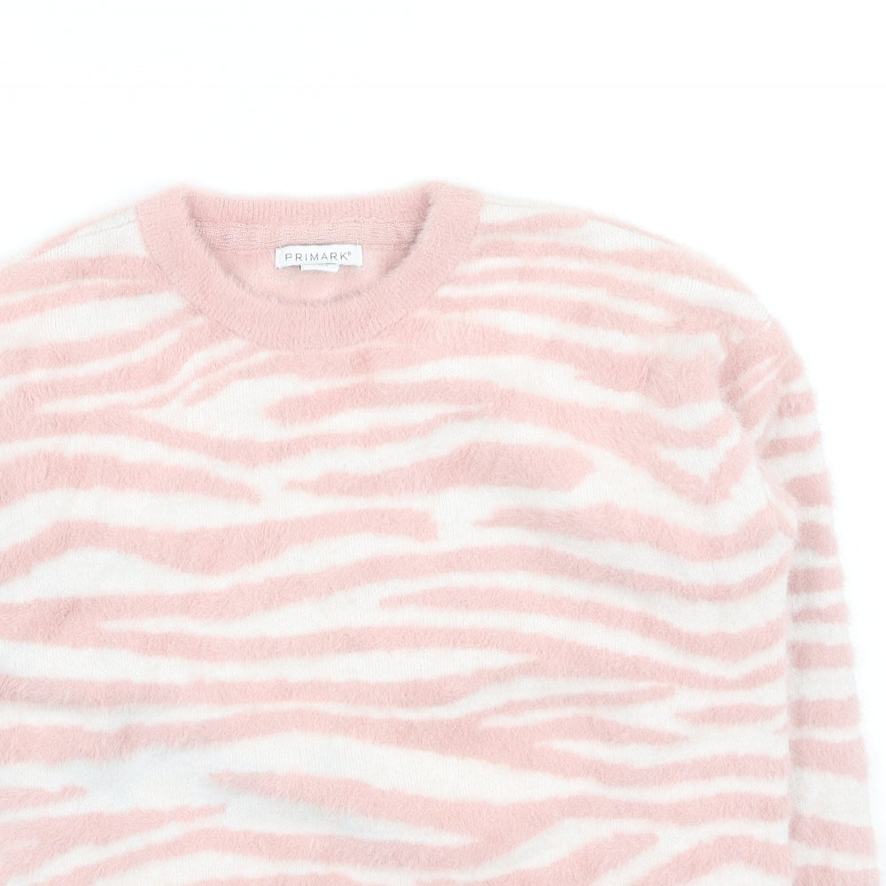 Primark Girls Pink Round Neck Animal Print Nylon Pullover Jumper Size 14-15 Years