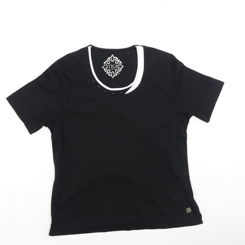 TIGI Womens Black  Cotton Basic T-Shirt Size S Round Neck