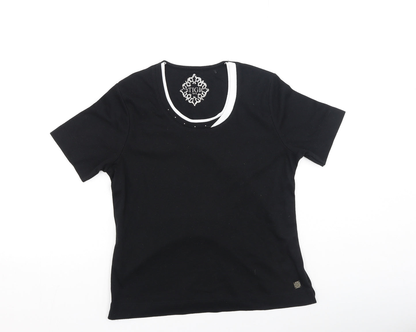TIGI Womens Black  Cotton Basic T-Shirt Size S Round Neck