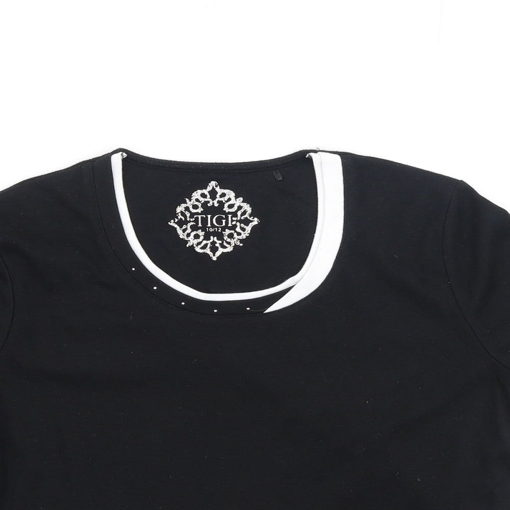 TIGI Womens Black  Cotton Basic T-Shirt Size S Round Neck