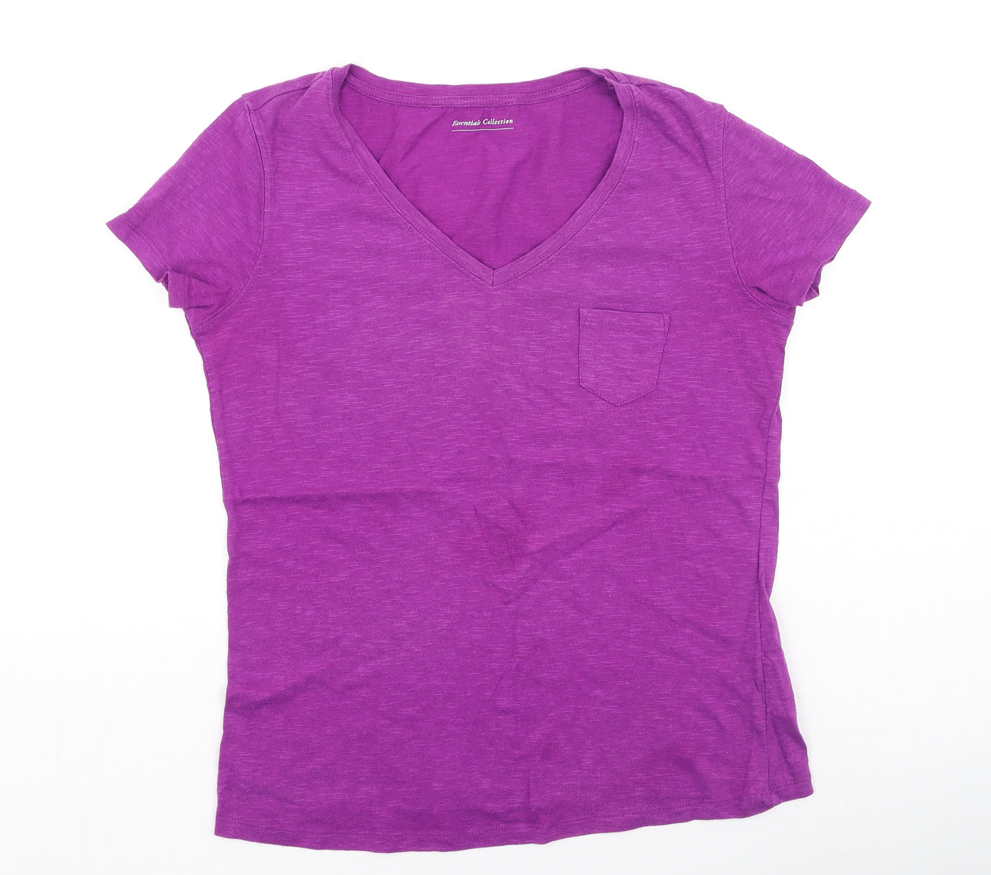Marks and Spencer Womens Purple  Cotton Basic T-Shirt Size 8 V-Neck