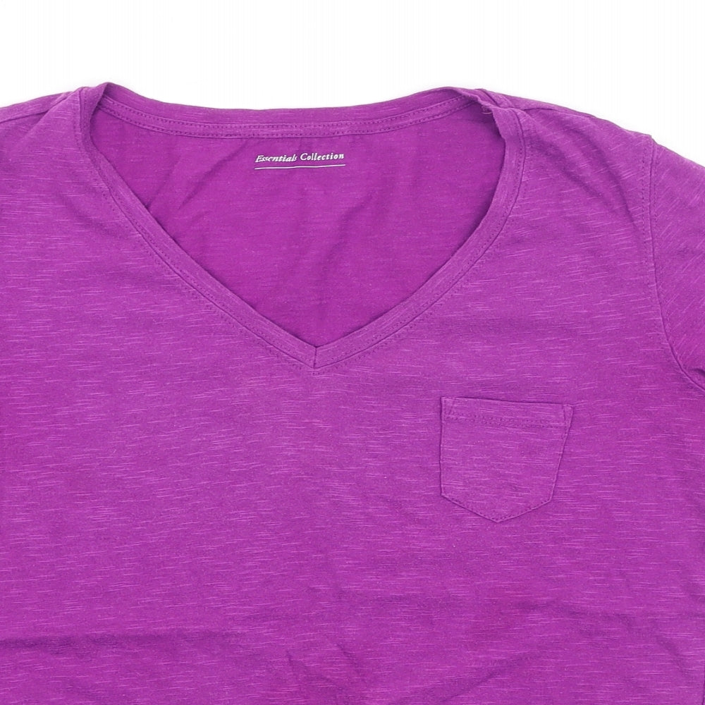 Marks and Spencer Womens Purple  Cotton Basic T-Shirt Size 8 V-Neck