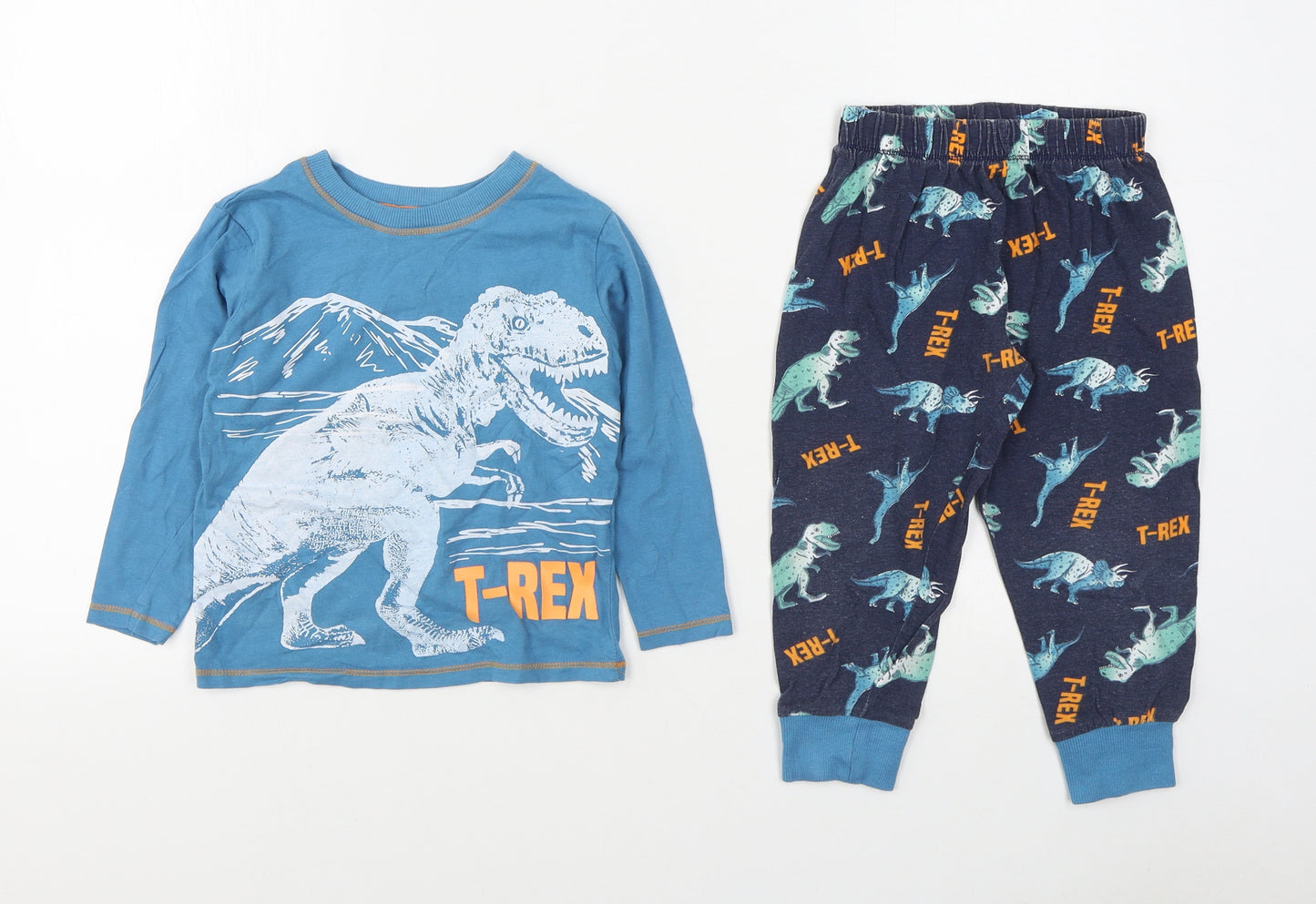 Dunnes Stores Boys Blue Geometric 100% Cotton  Pyjama Set Size 3-4 Years  Pullover