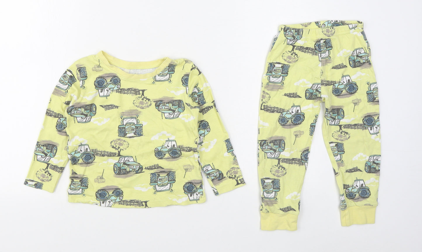 Dunnes Stores Boys Yellow Geometric 100% Cotton  Pyjama Set Size 3-4 Years  Pullover