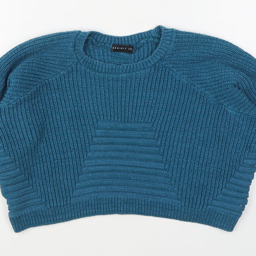 Exhibit Womens Blue Round Neck  Cotton Blend Pullover Jumper Size S