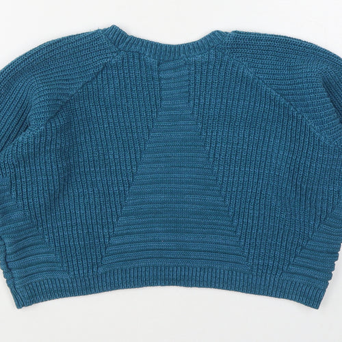 Exhibit Womens Blue Round Neck  Cotton Blend Pullover Jumper Size S