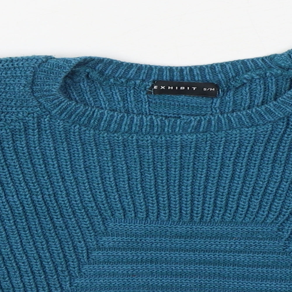 Exhibit Womens Blue Round Neck  Cotton Blend Pullover Jumper Size S