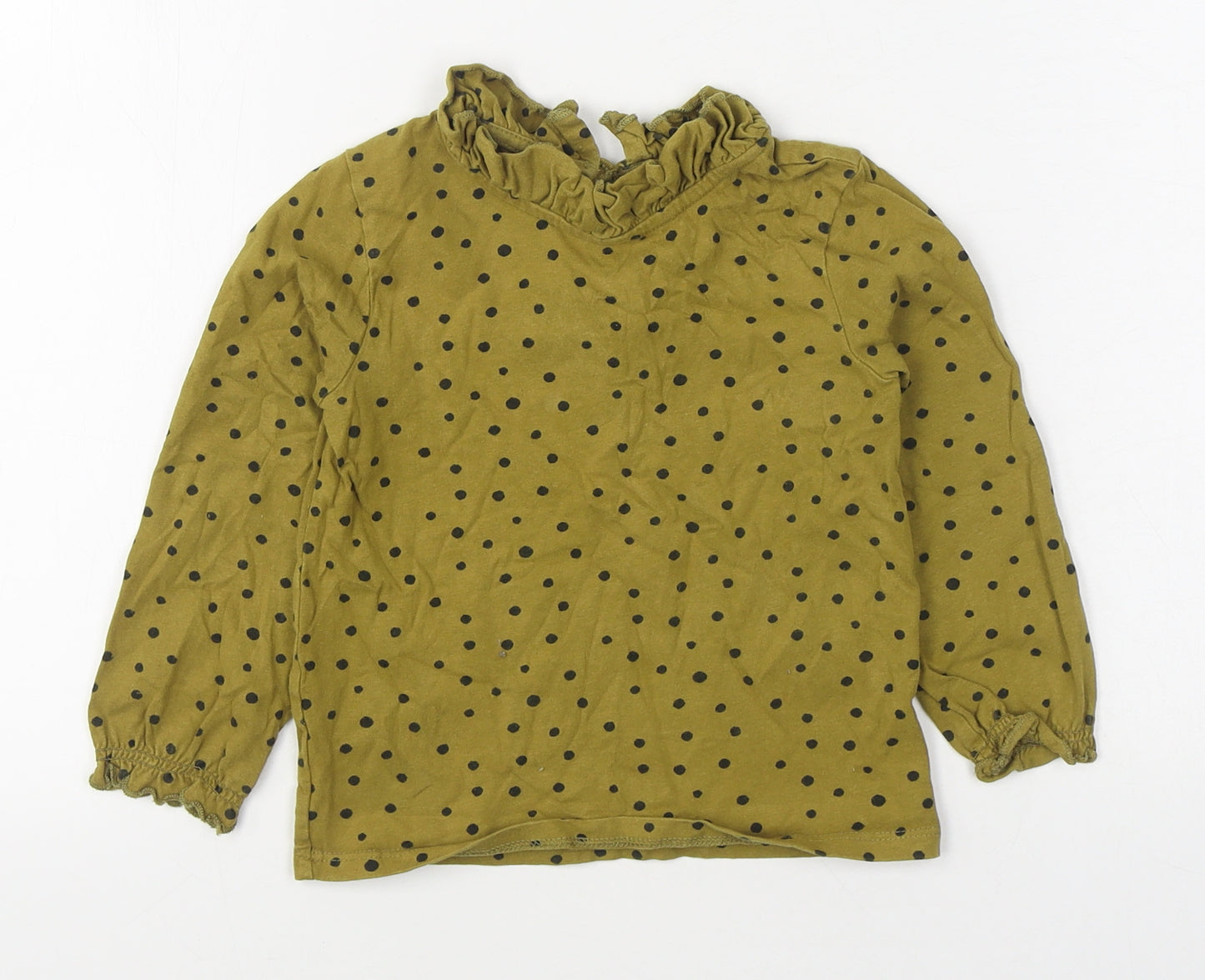 NEXT Girls Yellow Polka Dot 100% Cotton Basic T-Shirt Size 2-3 Years Round Neck Pullover