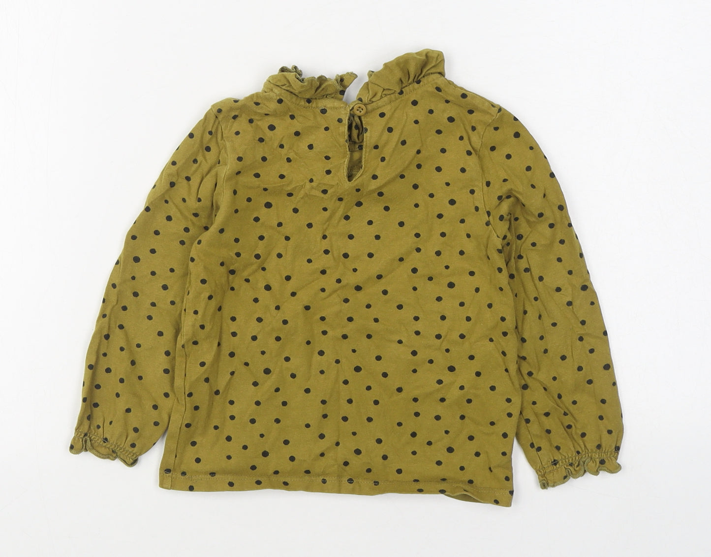 NEXT Girls Yellow Polka Dot 100% Cotton Basic T-Shirt Size 2-3 Years Round Neck Pullover