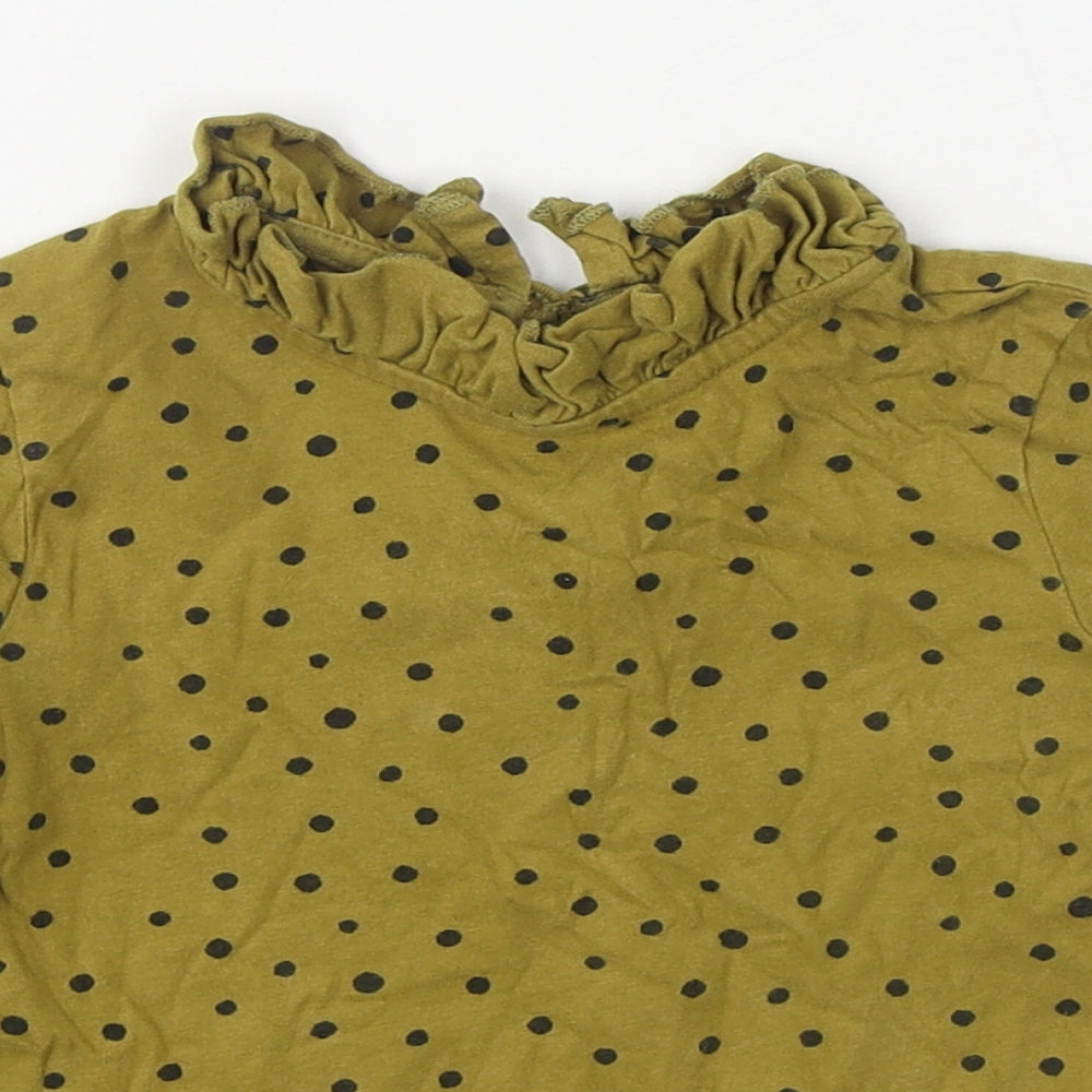NEXT Girls Yellow Polka Dot 100% Cotton Basic T-Shirt Size 2-3 Years Round Neck Pullover