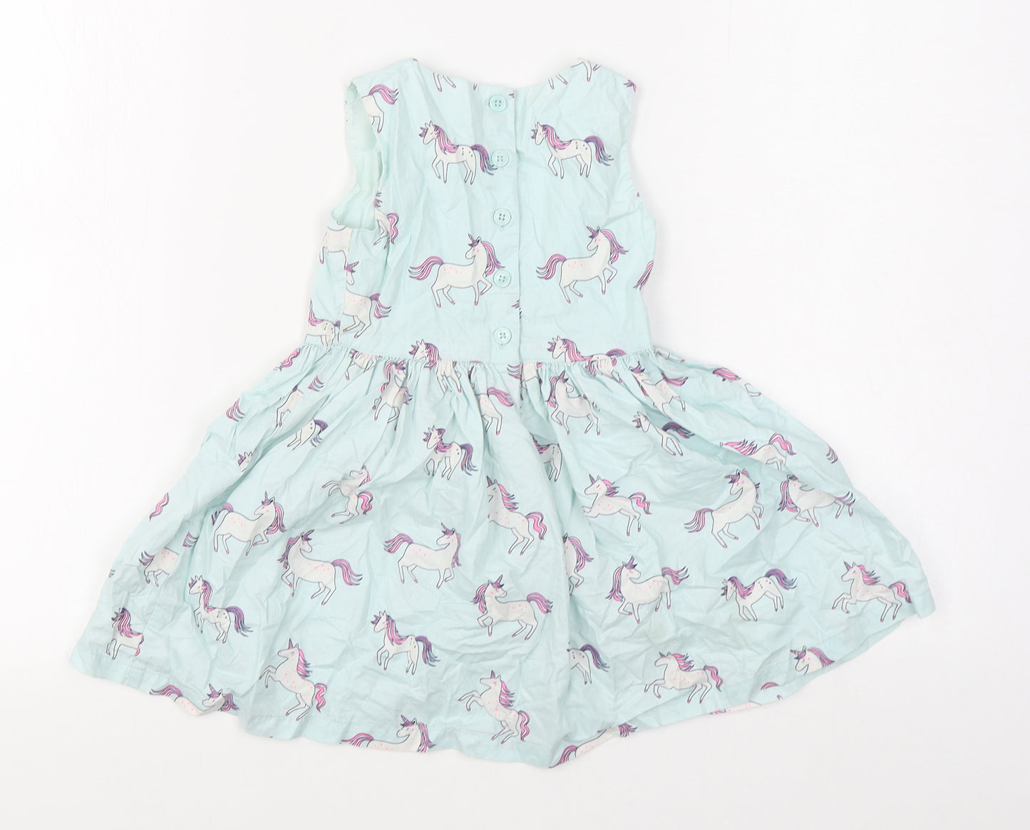 Blue Zoo Girls Blue Geometric 100% Cotton Skater Dress  Size 2-3 Years  Round Neck Button
