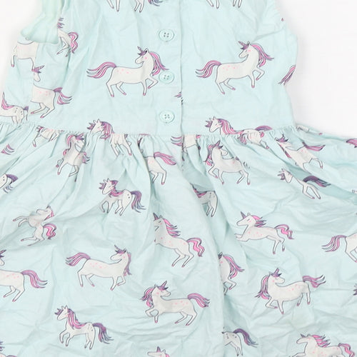 Blue Zoo Girls Blue Geometric 100% Cotton Skater Dress  Size 2-3 Years  Round Neck Button
