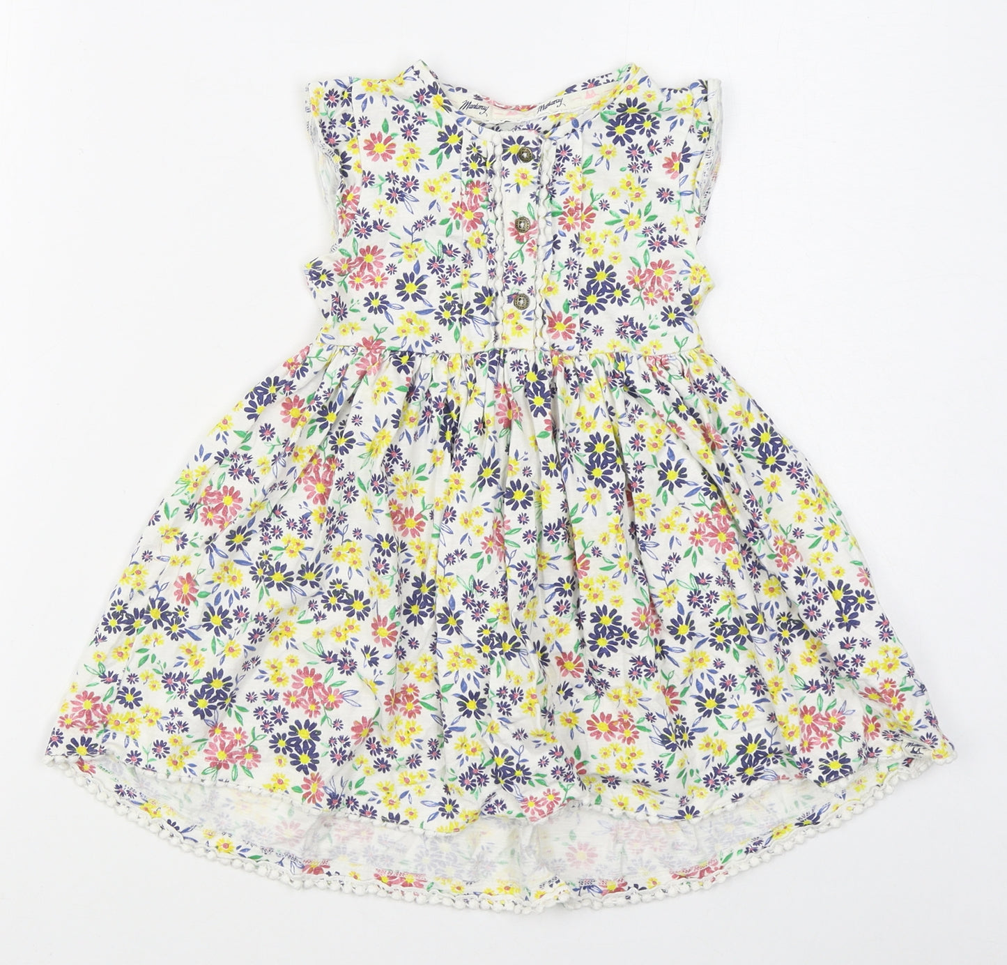 Mantaray Girls Multicoloured Floral 100% Cotton Skater Dress  Size 2-3 Years  Round Neck Button