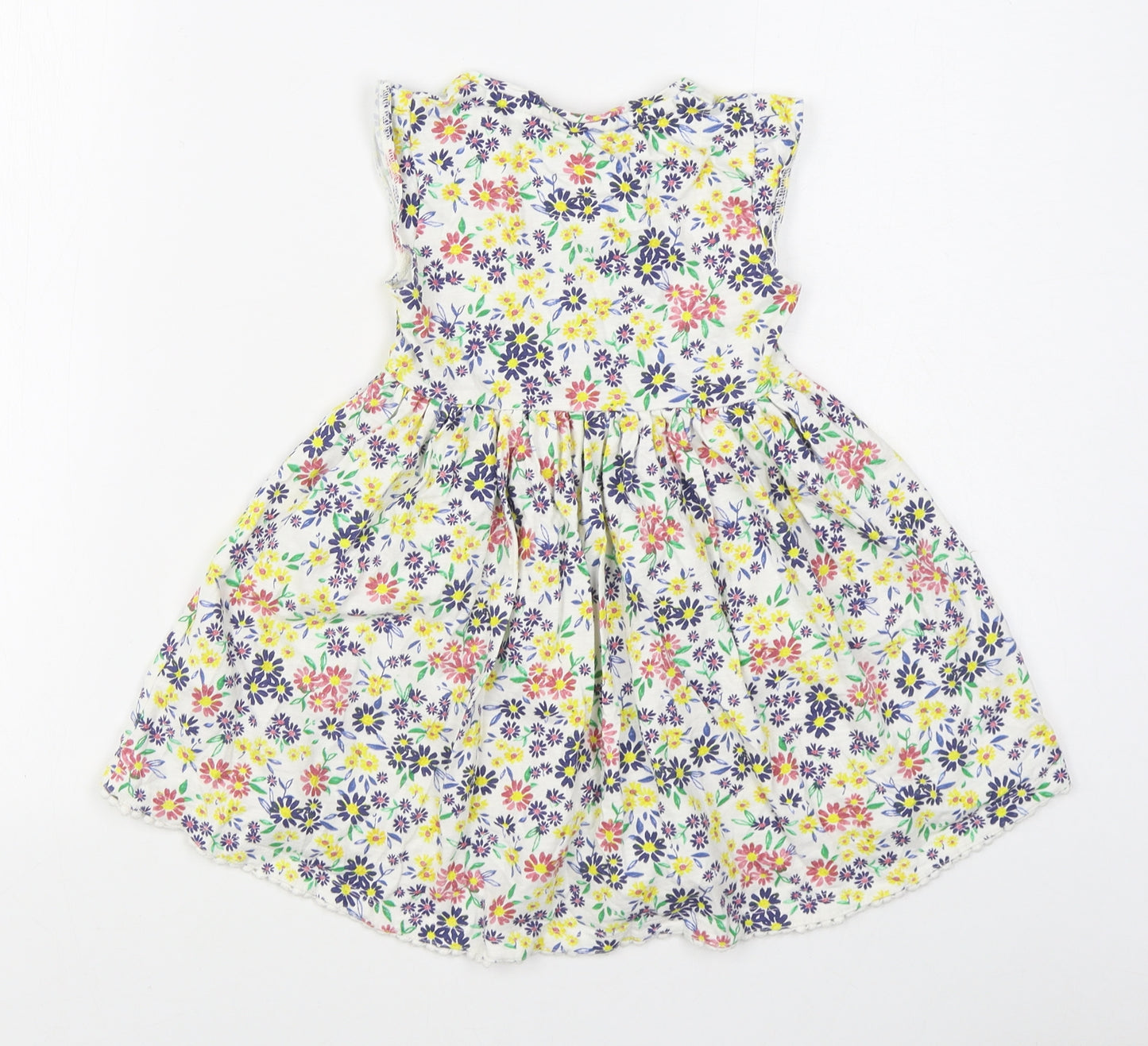 Mantaray Girls Multicoloured Floral 100% Cotton Skater Dress  Size 2-3 Years  Round Neck Button
