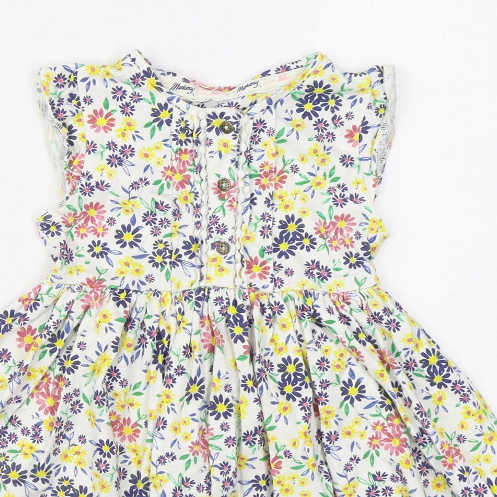 Mantaray Girls Multicoloured Floral 100% Cotton Skater Dress  Size 2-3 Years  Round Neck Button