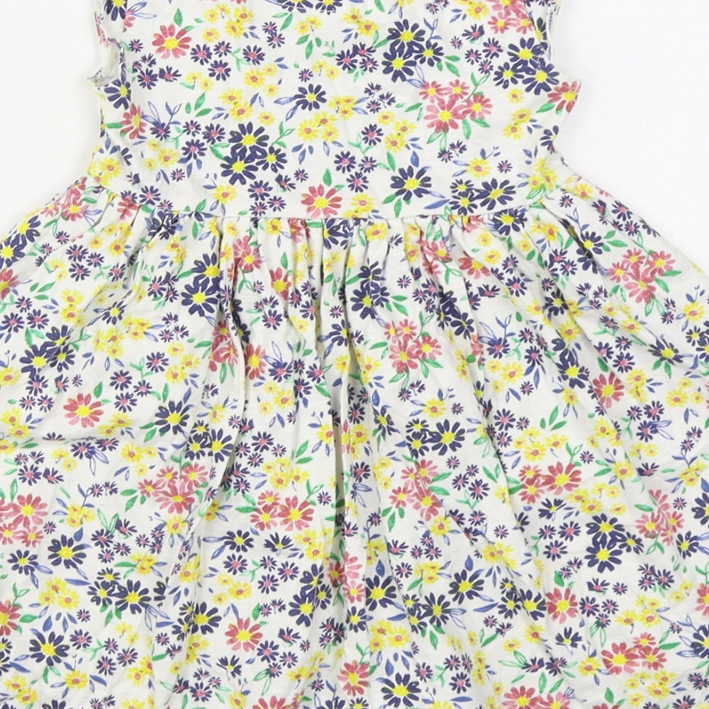 Mantaray Girls Multicoloured Floral 100% Cotton Skater Dress  Size 2-3 Years  Round Neck Button