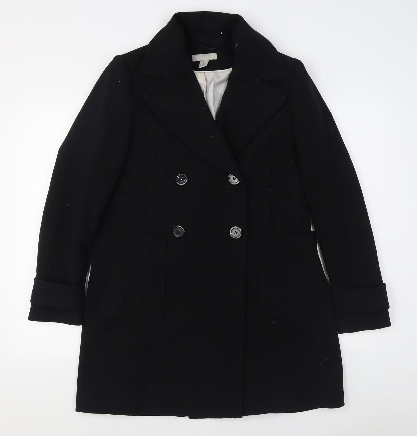 H&M Womens Black   Overcoat Coat Size 12  Button
