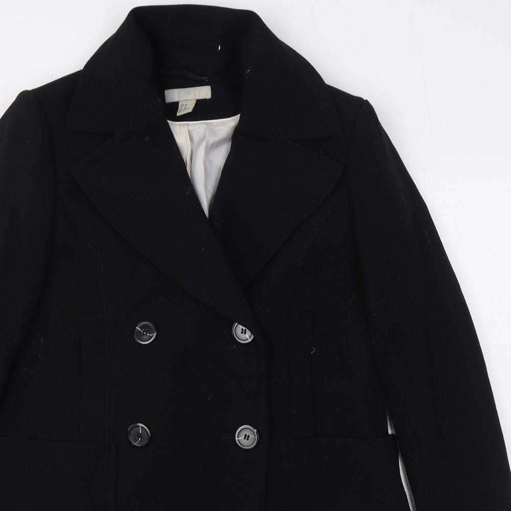H&M Womens Black   Overcoat Coat Size 12  Button