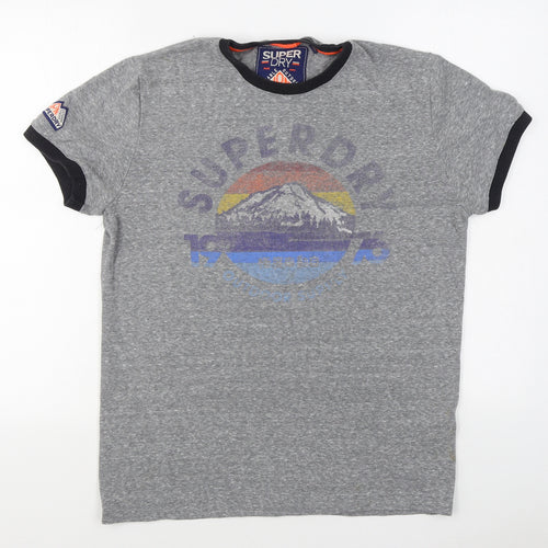 Superdry Mens Grey  Cotton  T-Shirt Size L Round Neck