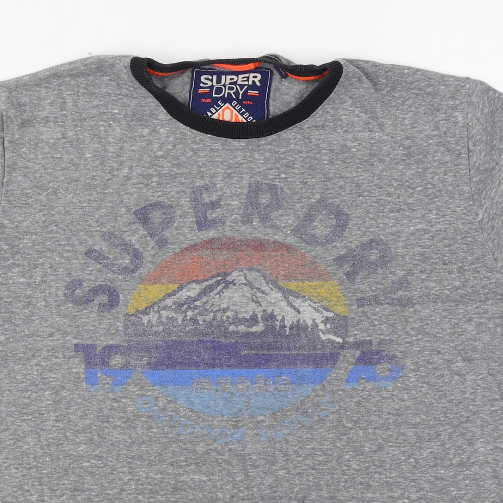 Superdry Mens Grey  Cotton  T-Shirt Size L Round Neck
