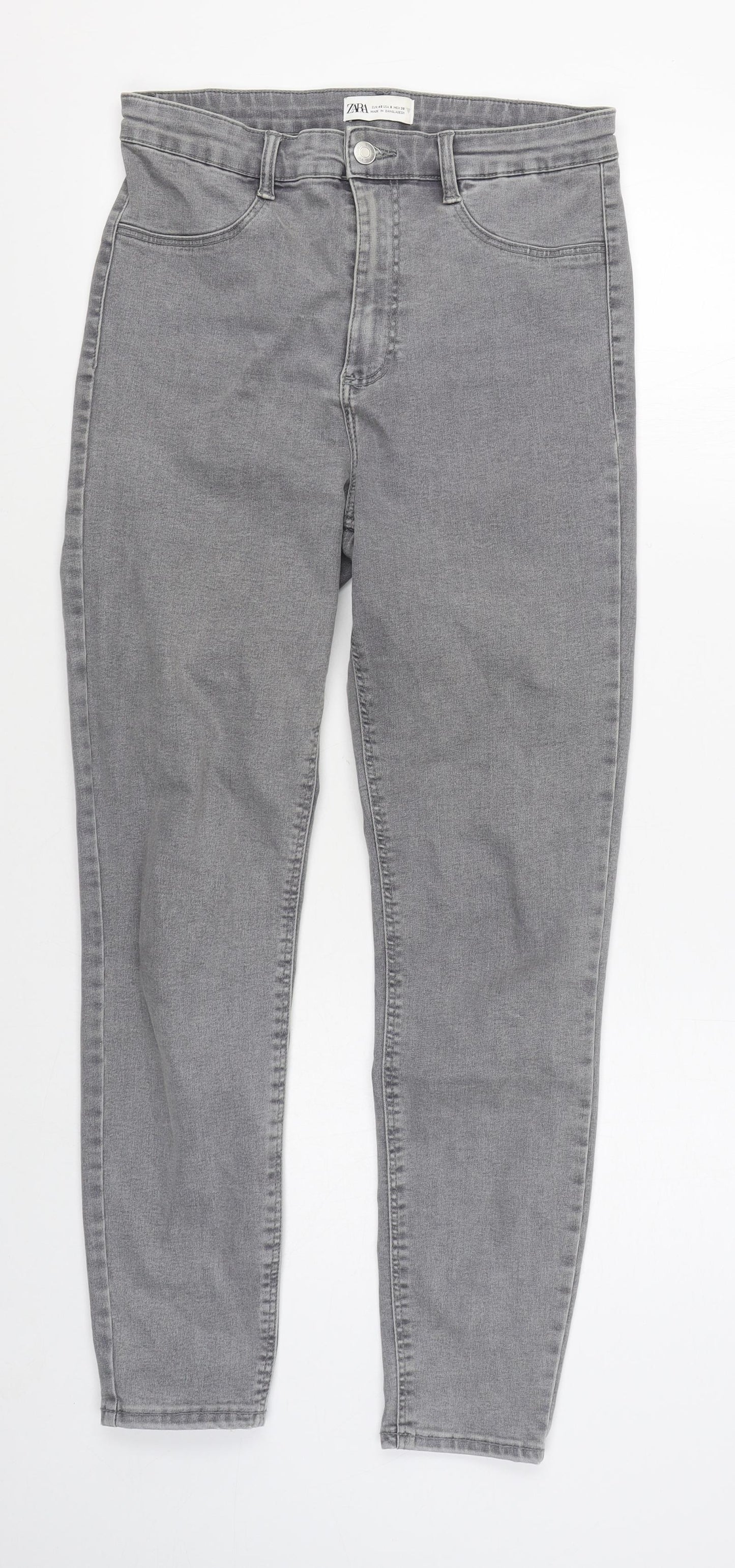 Zara Womens Grey  Cotton Skinny Jeans Size 12 L28 in Regular Zip