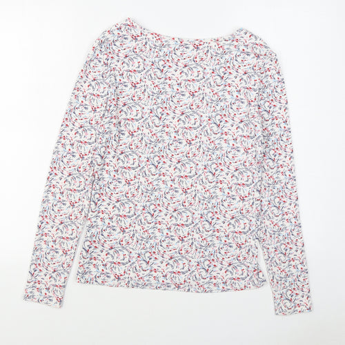 Marks and Spencer Womens White Geometric Viscose Basic T-Shirt Size 12 Scoop Neck