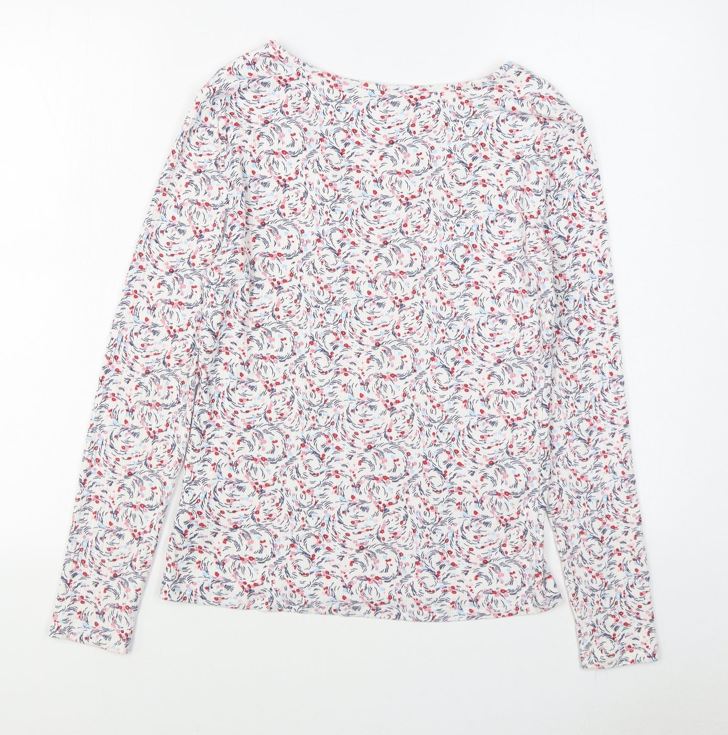 Marks and Spencer Womens White Geometric Viscose Basic T-Shirt Size 12 Scoop Neck