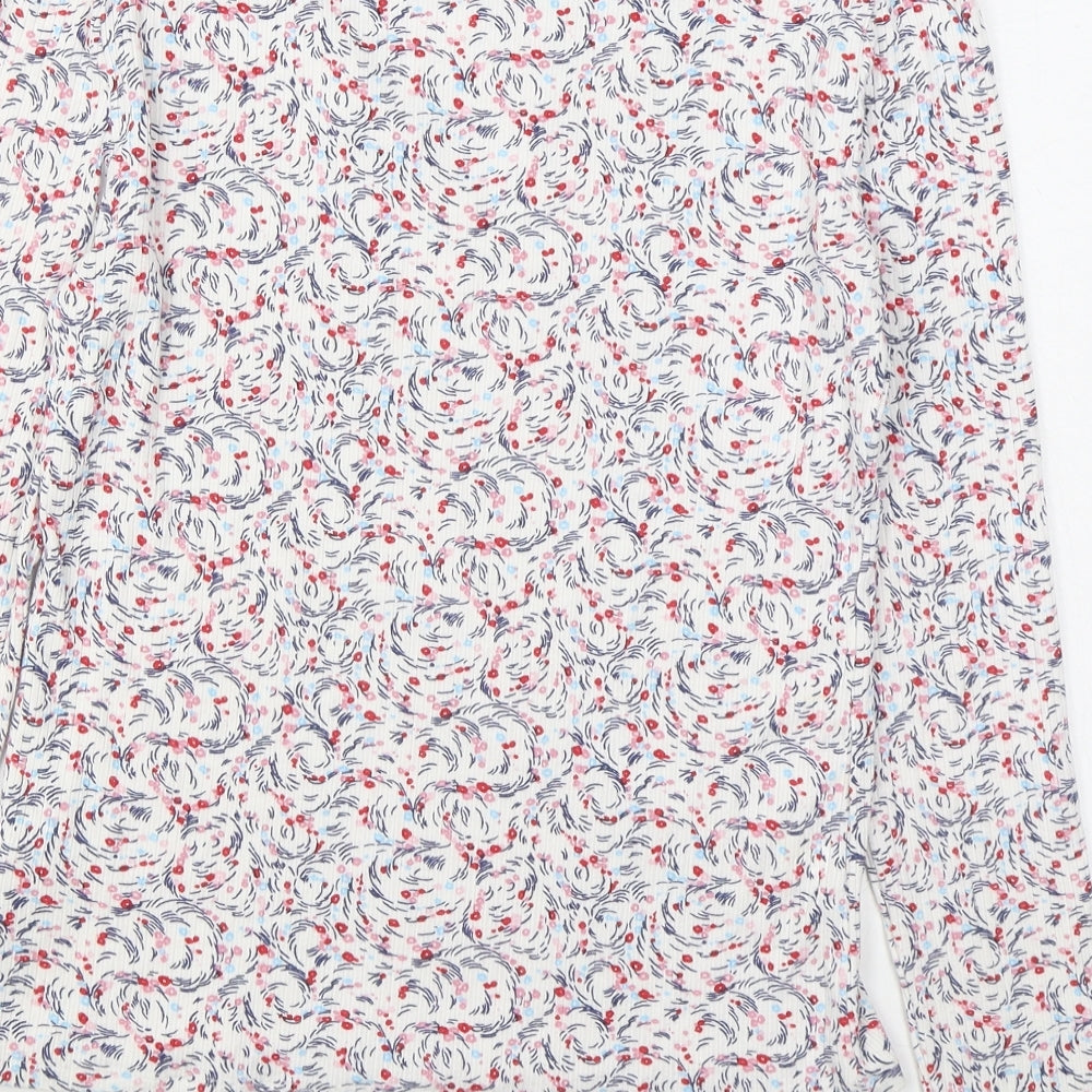 Marks and Spencer Womens White Geometric Viscose Basic T-Shirt Size 12 Scoop Neck