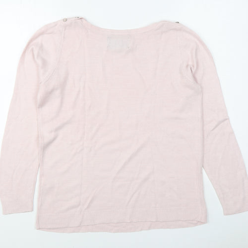 Maine Womens Pink Boat Neck  Acrylic Pullover Jumper Size 14