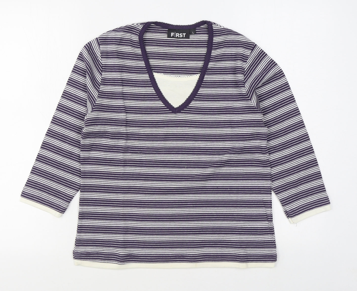 First Womens Blue Striped Polyester Pullover Sweatshirt Size L  Pullover