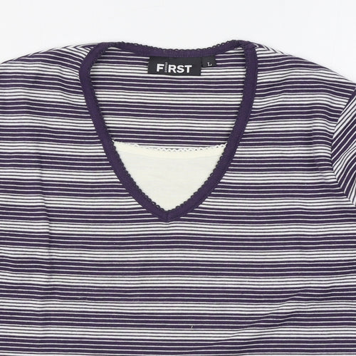 First Womens Blue Striped Polyester Pullover Sweatshirt Size L  Pullover