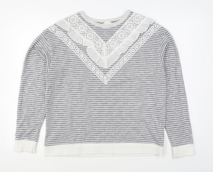 Matalan Womens Grey Striped Polyester Pullover Sweatshirt Size 14 Pullover