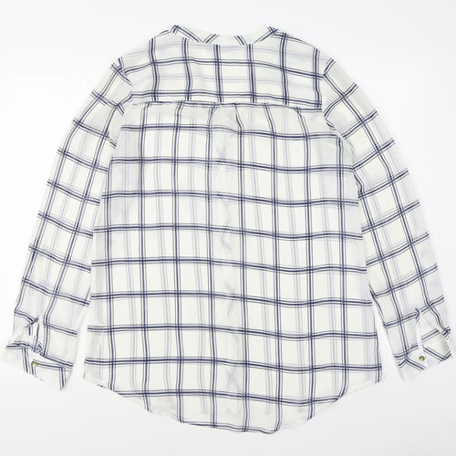Dunnes Stores Womens White Plaid Polyester Basic Button-Up Size 12 Collared