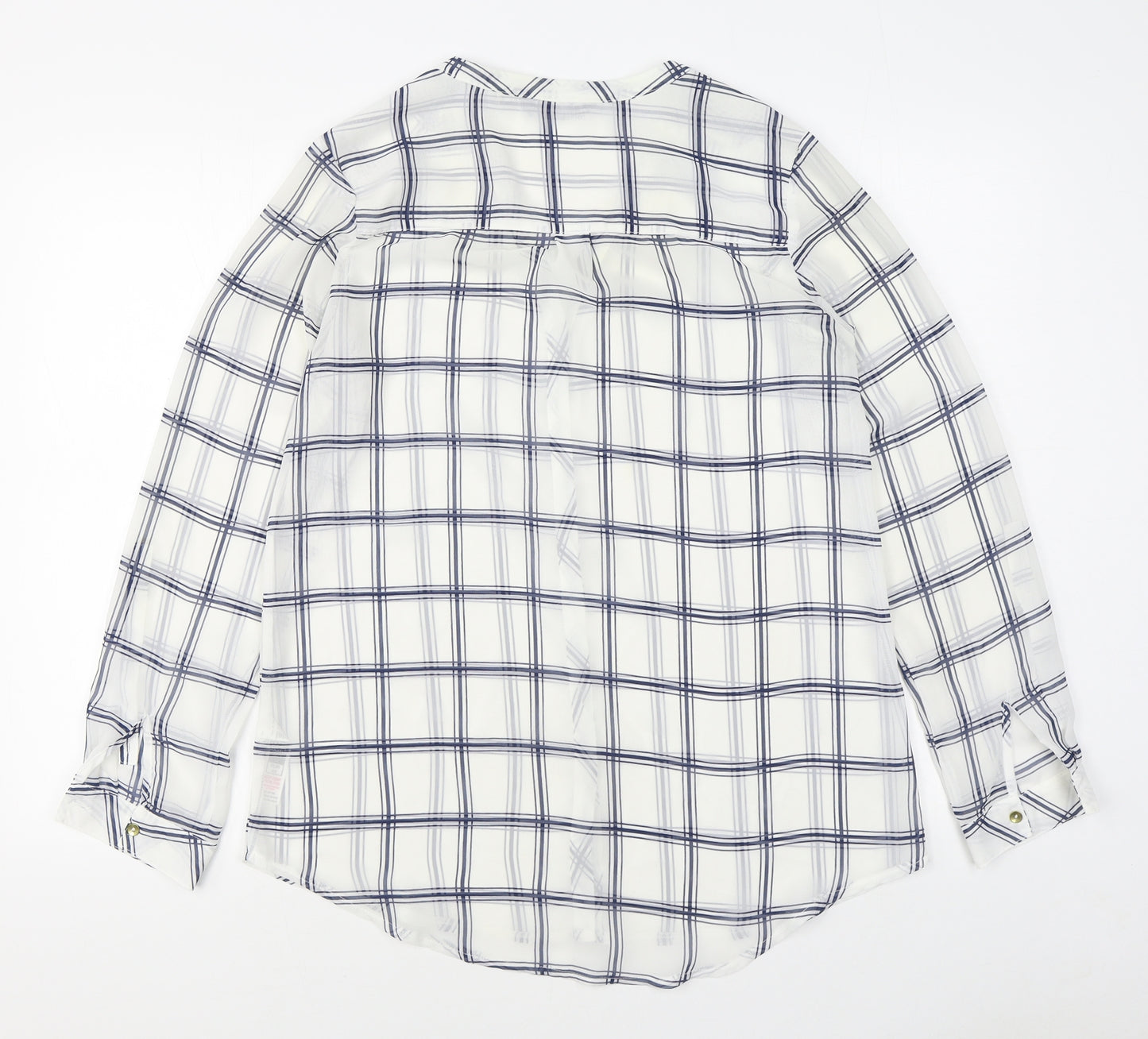 Dunnes Stores Womens White Plaid Polyester Basic Button-Up Size 12 Collared