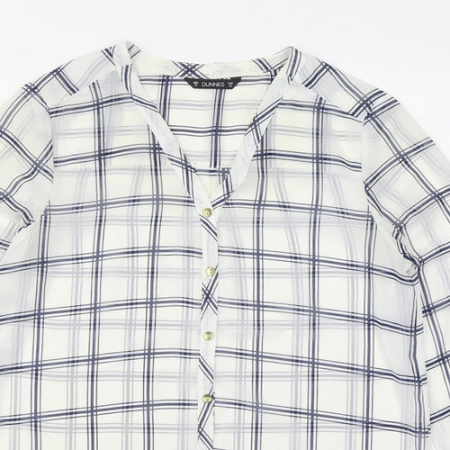 Dunnes Stores Womens White Plaid Polyester Basic Button-Up Size 12 Collared