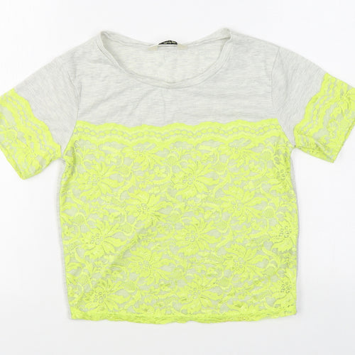 Miss Selfridge Womens Grey  Polyester Basic T-Shirt Size 6 Boat Neck