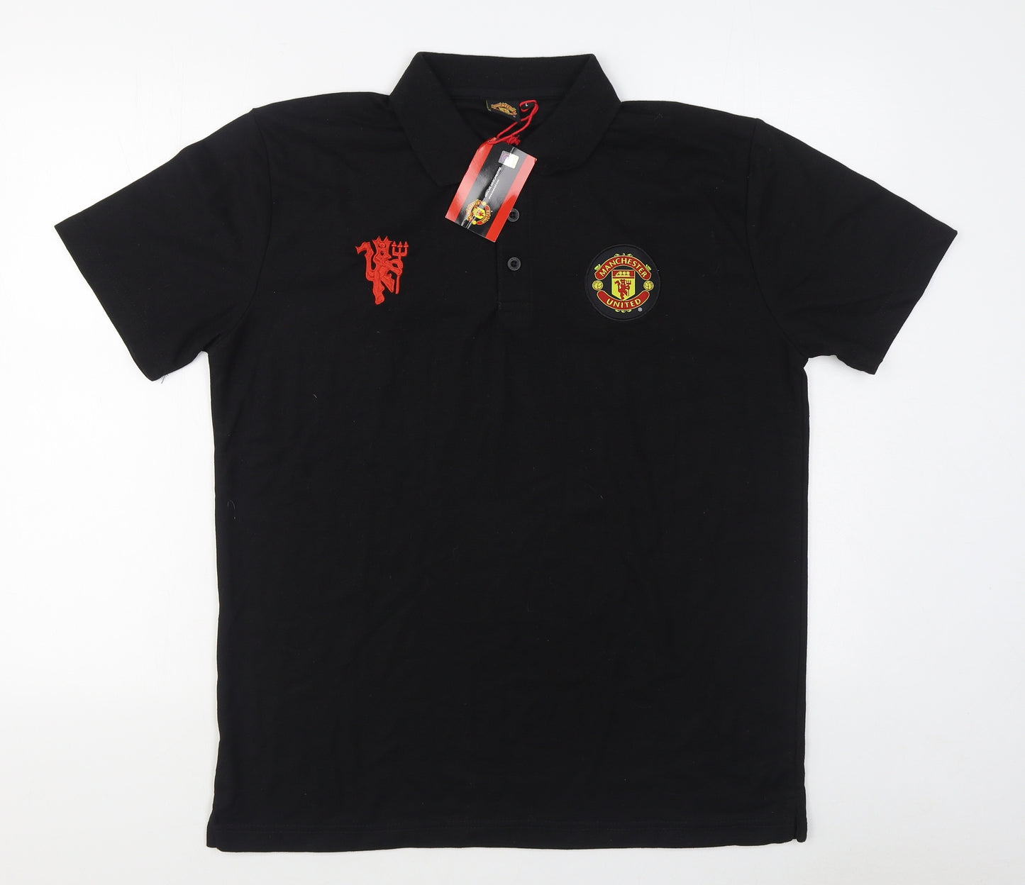 Manchester United Mens Black  100% Cotton  Polo Size L Collared Pullover