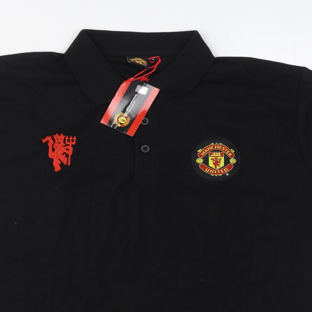 Manchester United Mens Black  100% Cotton  Polo Size L Collared Pullover