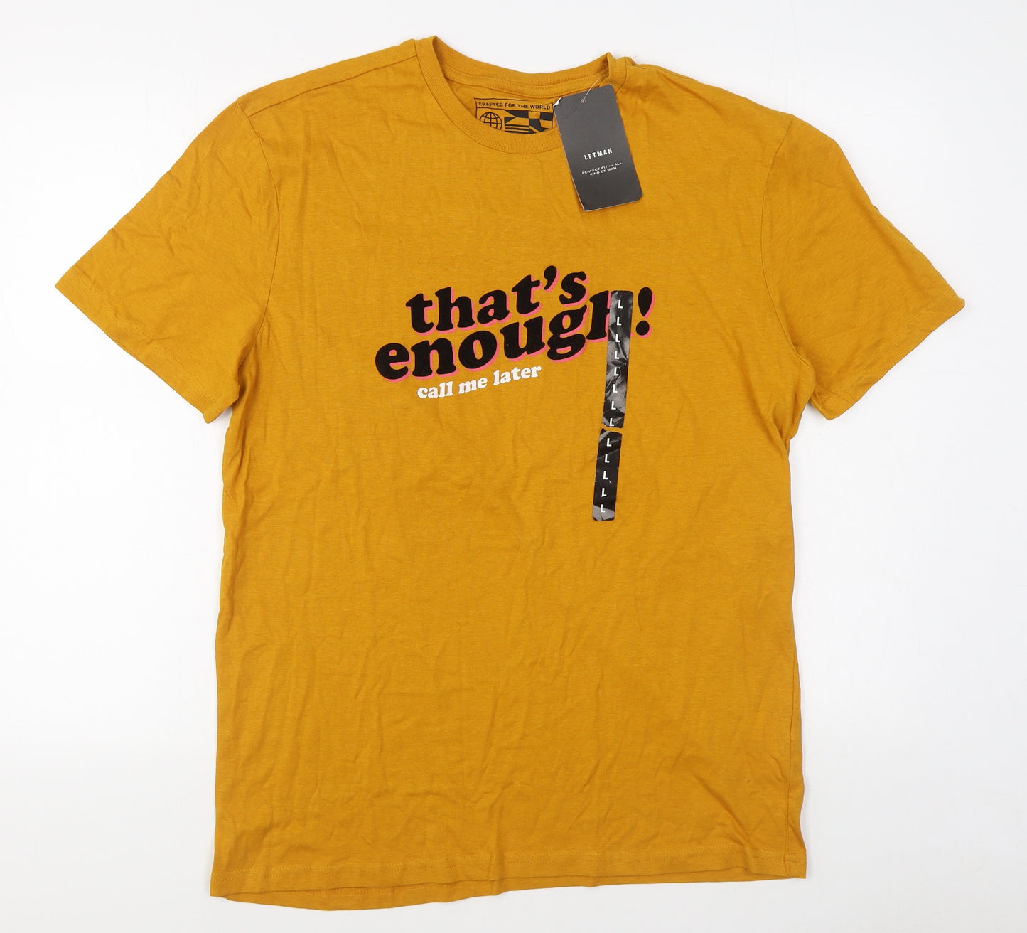 Lftman Mens Orange  Cotton  T-Shirt Size L Round Neck