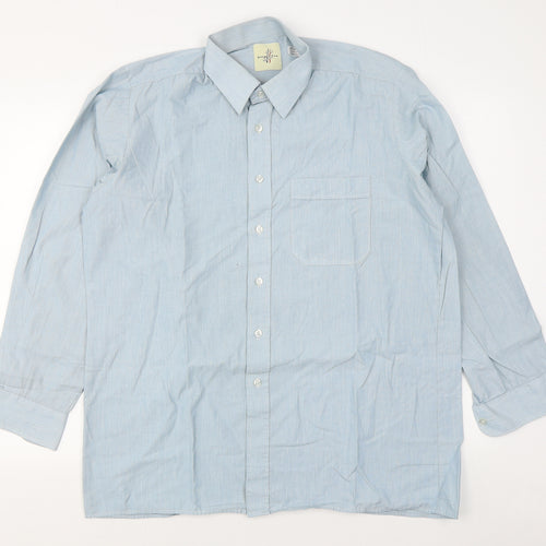 Double TWO Mens Blue  Cotton  Dress Shirt Size 16.5 Collared Button