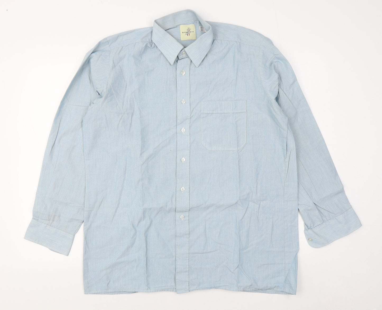 Double TWO Mens Blue  Cotton  Dress Shirt Size 16.5 Collared Button