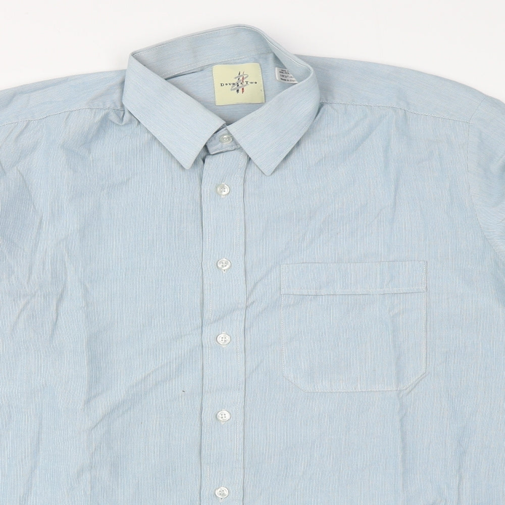 Double TWO Mens Blue  Cotton  Dress Shirt Size 16.5 Collared Button