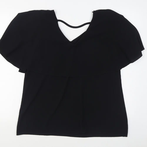 Quiz Womens Black  Polyester Basic Blouse Size 16 V-Neck