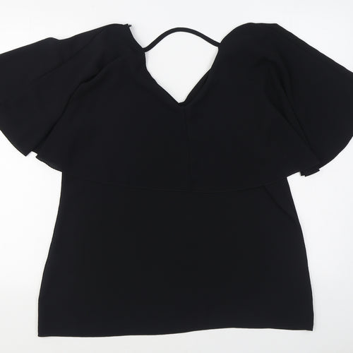 Quiz Womens Black  Polyester Basic Blouse Size 16 V-Neck