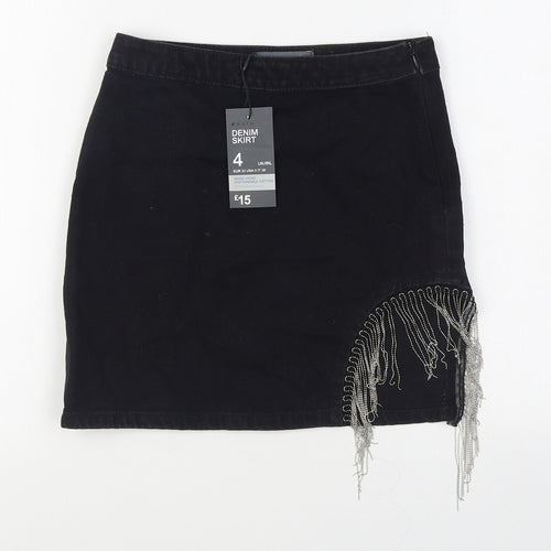 Denim & Co. Womens Black  Cotton Mini Skirt Size 6   Zip