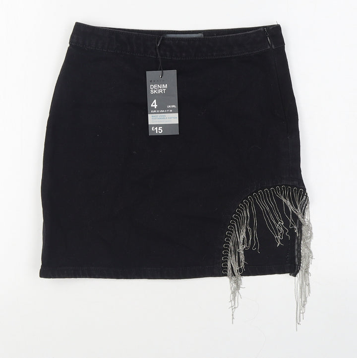 Denim & Co. Womens Black Cotton Mini Skirt Size 6 Zip